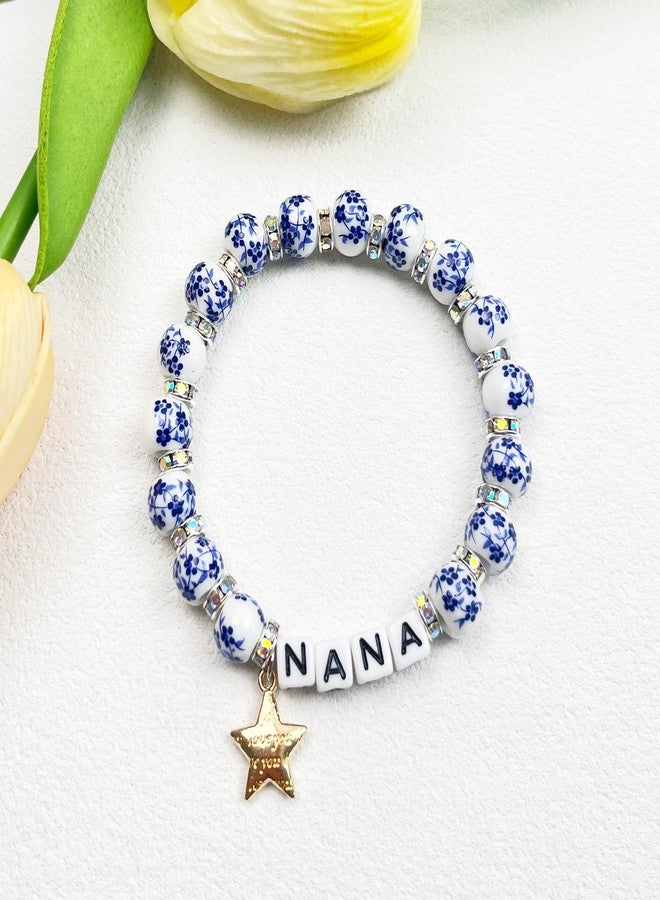 Dorla Cool Handmade NANA Porcelain Bead Bracelet with Star Charm Ceramic Gift for Grandma Birthday Mothers Day Gifts for Her (NANA-silver spacer) - Image 2